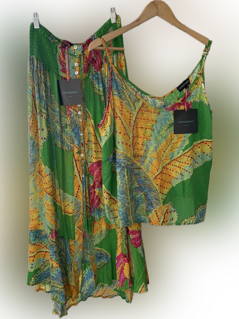 NWT Cynthia Rowley Green Tropical Leaf Print Camisole & Pants Set